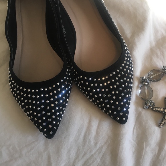 ASOS Shoes - Black pointed toe embellished flats ASOS size 9W